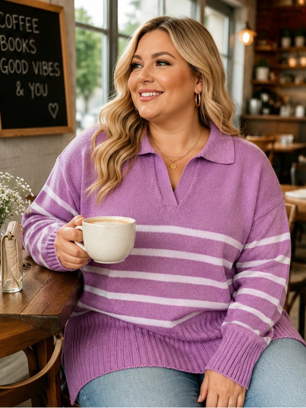 Cato Plus Lavender Striped Collared Sweater 22/24W
